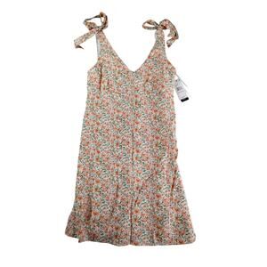 BCX Dress Womens Medium Orange Flowers Sleeveless Short Bows Sundress Summer NWT